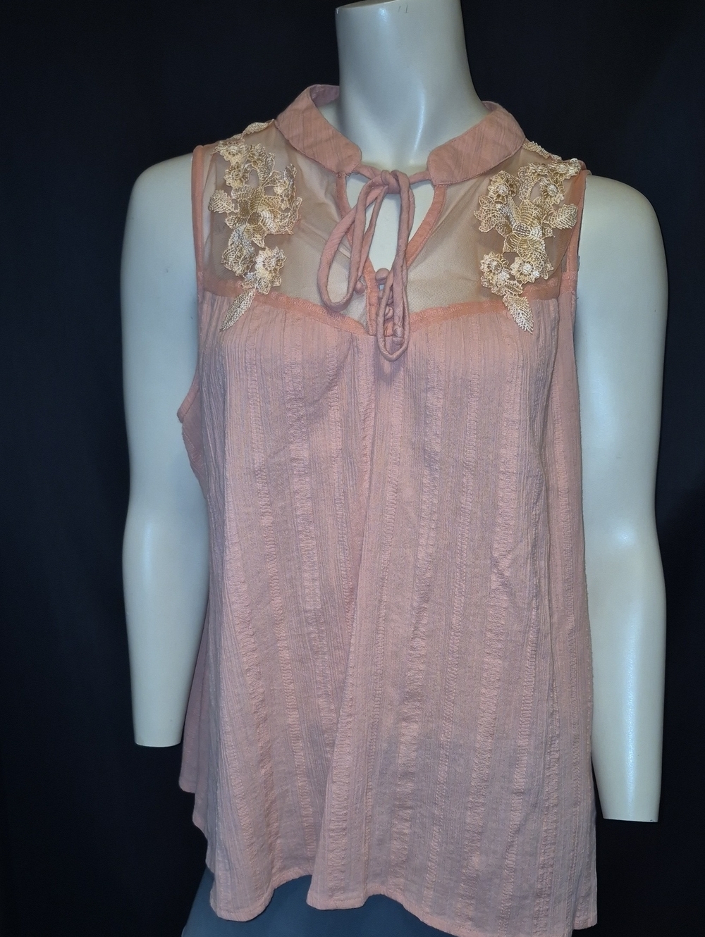 Rock & Roll Cowgirl Blush Pink Lace-Trim Tie-Neck Camisole Blouse XL